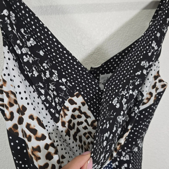CAbi 3787 Womens Crossover Cami Sz 4 Black Brown Animal Print Polka Dot‎ - Picture 6 of 10